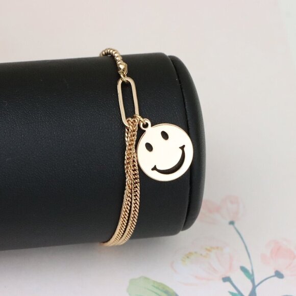 "Rose Gold Bracelet with Smiley Charm, Dual Chain, XPBL1090 - Picture 9 of 12